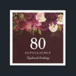 Deep Burgundy Floral Boho 80th Birthday Party Napkin<br><div class="desc">Deep Burgundy Floral Boho 80th Birthday Party

See our store for matching invitation,  Envelope and napkins
Also matching coffee mugs</div>