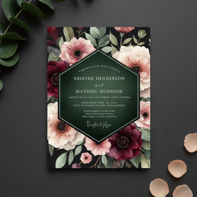Deep Burgundy Floral Enchantment Wedding Invitation (Creator Uploaded)