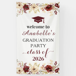 Deep Burgundy Floral Graduation Banner