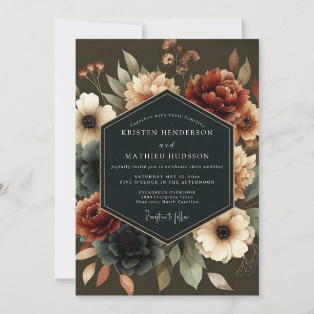 Deep Burgundy Floral Opulence Wedding Invitation (Front)
