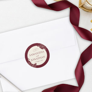 Deep Burgundy Floral Wedding Envelope Seal