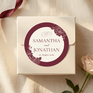 Deep Burgundy Floral Wedding Envelope Seal