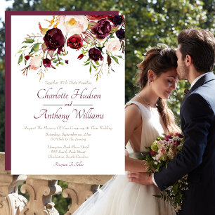 Deep Burgundy Floral Wedding Invitation