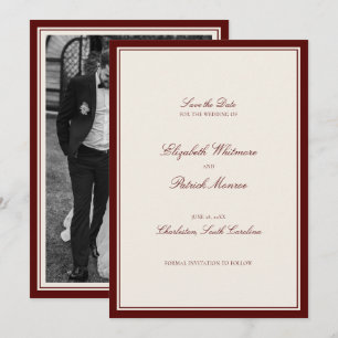 Deep Burgundy Formal Classic Estate Photo Wedding Save The Date