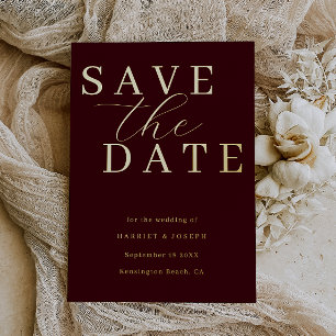 Deep Burgundy & Gold Foil Wedding Save The Date