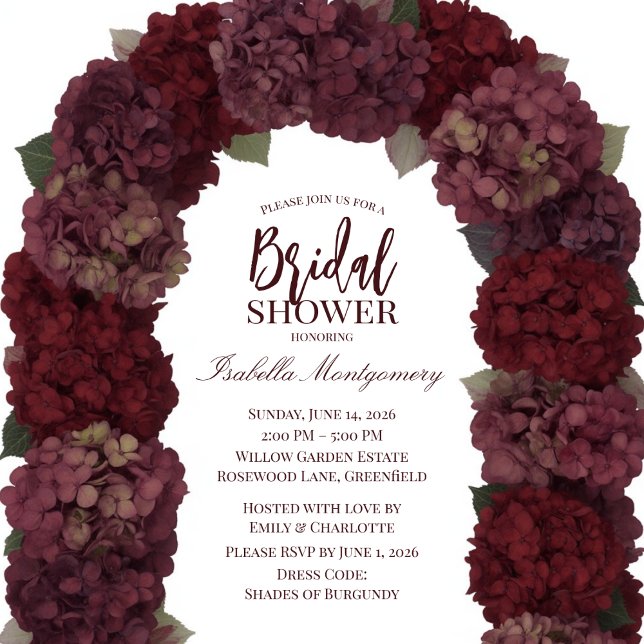 Deep Burgundy Hydrangea Luxury Floral Arch Invitation (Deep Burgundy Hydrangea Luxury Floral Arch Invitations
)