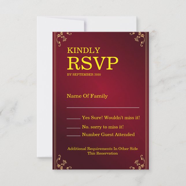 Deep Burgundy Ivory Elegant Wedding RSVP Card (Front)