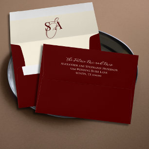 Deep Burgundy Ivory Monogram Old Money Wedding  Envelope