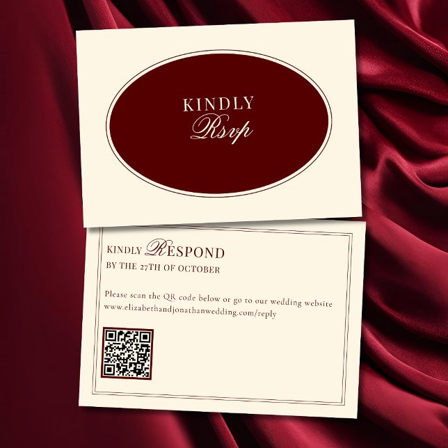 Deep Burgundy Ivory Oval Old Money QR Code RSVP Card (Creator Uploaded)