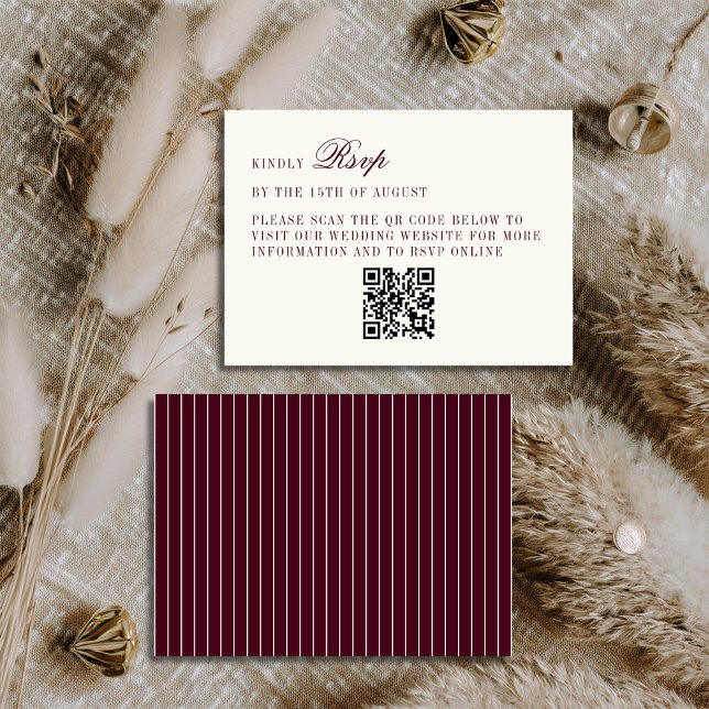Deep Burgundy Ivory QR Code Only Wedding RSVP Card (Creator Uploaded)