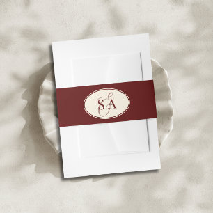Deep Burgundy Ivory Stripe Oval Old Money Wedding  Invitation Belly Band