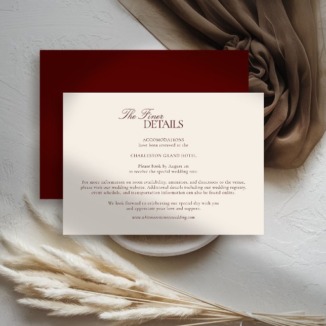 Deep Burgundy Modern Classic Formal Estate Wedding Enclosure Card (deep burgundy wedding details quiet luxury old money formal modern classic estate royal stately)