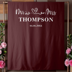 Deep Burgundy   Mr and Mrs Elegant Simple Tapestry