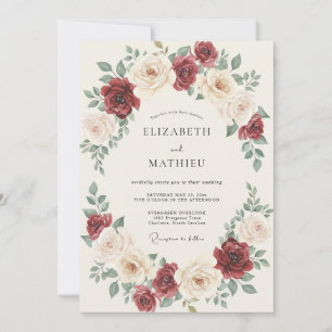 Deep Burgundy Peony Wreath Wedding Invitation