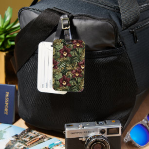 Deep Burgundy Red Orchids Jungle Birthday Luggage Tag