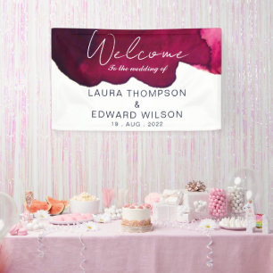 Deep burgundy red watercolor abstract ink wine red banner