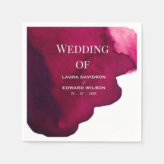 Deep burgundy red watercolor abstract ink wine red napkin (Front)