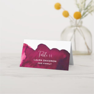Deep burgundy red watercolor abstract ink wine red place card