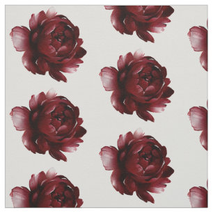 Deep Burgundy Red Watercolor Peony Fabric