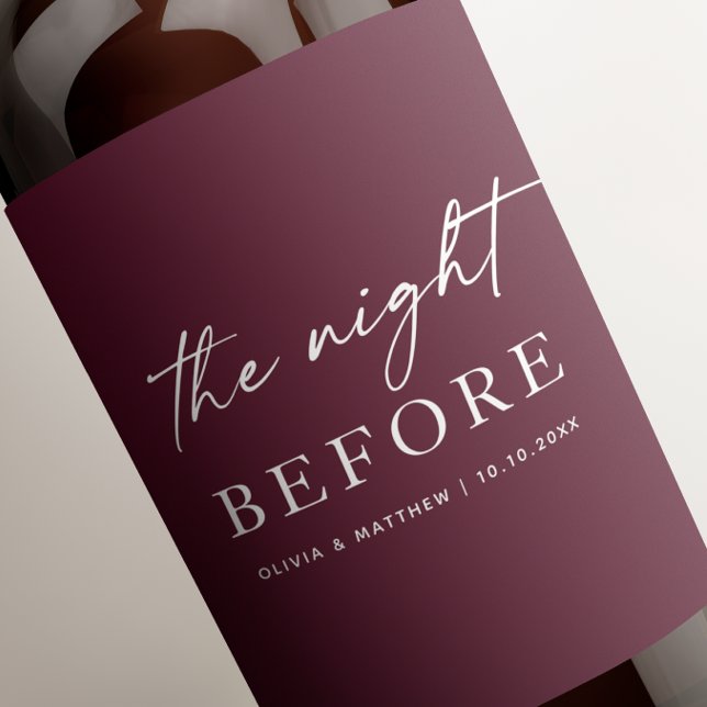 Deep Burgundy Rehearsal Dinner | Night Before Wine Label (Creator Uploaded)