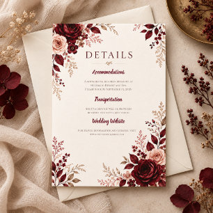 Deep Burgundy Romantic Fall Wedding Details Enclosure Card
