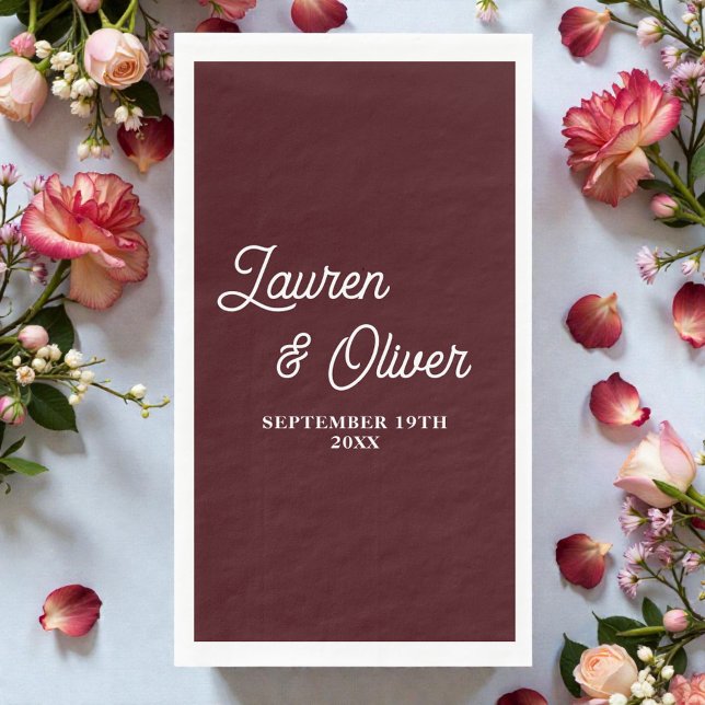 Deep Burgundy Script Minimalist Wedding Napkin (Creator Uploaded)