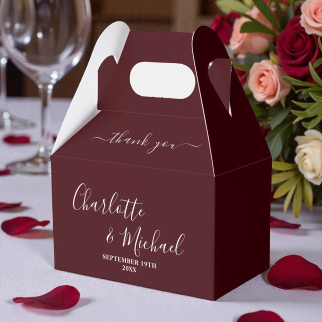 Deep Burgundy Script Minimalist Wedding Thank You Favour Box (Creator Uploaded)