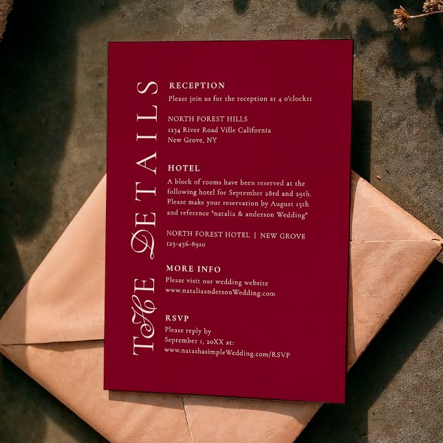 Deep Burgundy Script Wedding Details Enclosure Card (Creator Uploaded)