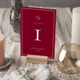 Deep Burgundy Script Wedding Table Number
