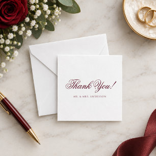 Deep Burgundy Script Wedding Thank You Blank Card