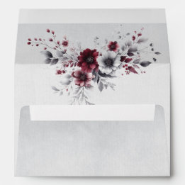 Deep Burgundy Silver Grey Watercolor Floral Custom Envelope