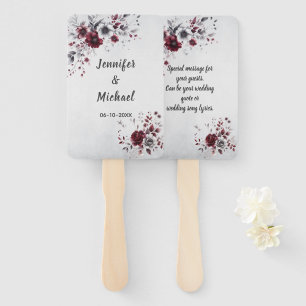 Deep Burgundy Silver Grey Watercolor Floral Custom Hand Fan
