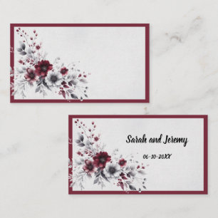 Deep Burgundy Silver Grey Watercolor Floral Custom Place Card