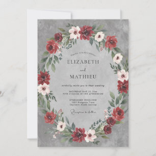 Deep Burgundy Slate Wreath Wedding Invitation