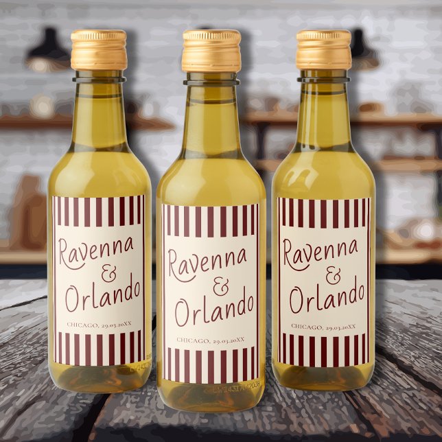 Deep Burgundy Stripes Retro Minimalist Wedding Wine Label (Creator Uploaded)