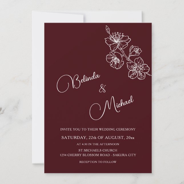 Deep Burgundy White Floral | Photo Wedding Invitation (Front)