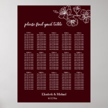 Deep Burgundy White Floral | Wedding Seating Chart