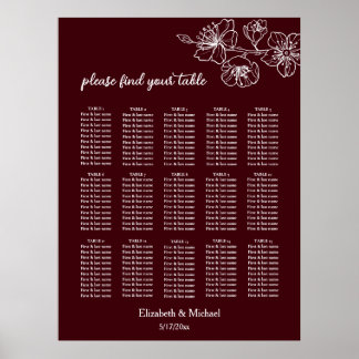 Deep Burgundy White Floral | Wedding Seating Chart