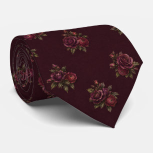 Deep Burgundy Wine Rose Bouquet Scattered Tie