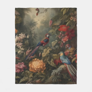 Deep Canopy Parrots & Shadowed Botanical Art Fleece Blanket