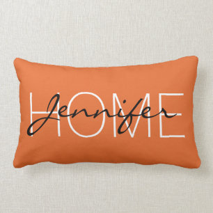 Deep carrot orange colour home monogram lumbar cushion