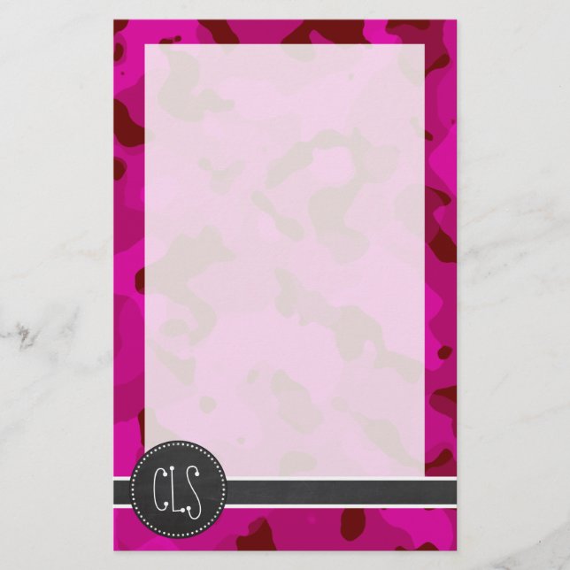 Deep Cerise Camo; Camouflage; Chalkboard Stationery (Front)