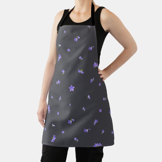 Deep Charcoal Balloon Flower Floral Pattern Apron (Insitu)