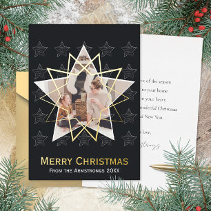 Deep Charcoal Geometric Star Gold Christmas