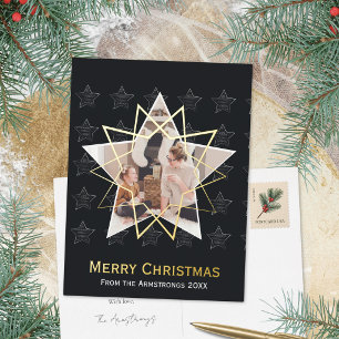 Deep Charcoal Geometric Star Modern Christmas Foil Holiday Postcard