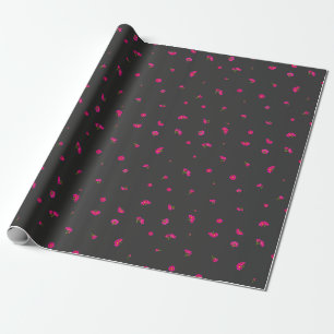 Deep Charcoal Japanese Red Cosmos Floral Pattern Wrapping Paper
