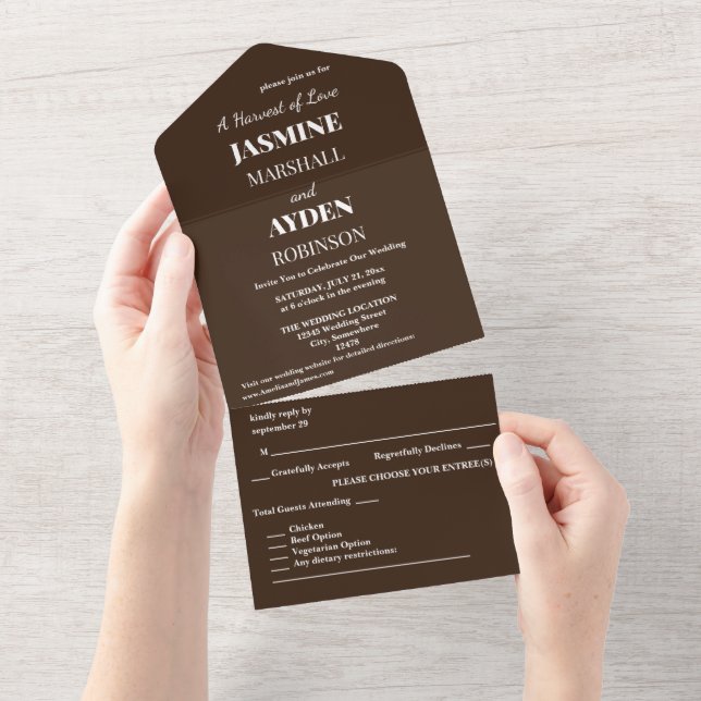 Deep Chocolate Brown Background – Wedding All In One Invitation (Tearaway)