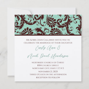 Deep Chocolate Brown Damask Wedding Invitation