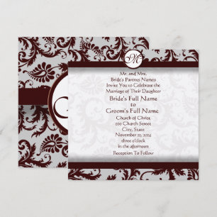 Deep Chocolate Brown Damask Wedding Invitation