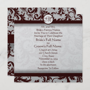 Deep Chocolate Brown Damask Wedding Invitation